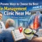 Collage showing a doctor consulting a patient, spine illustration, pills, painkillers, a "pain clinic" building, a map with location pin, and the text “Pain Management Clinic Near Me (Without Surgery).”.