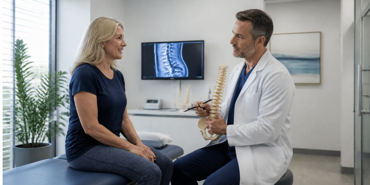 A patient discussing sciatica treatment options with a board-certified pain specialist at Family Spine & Pain Care Institute in Venice, Florida.